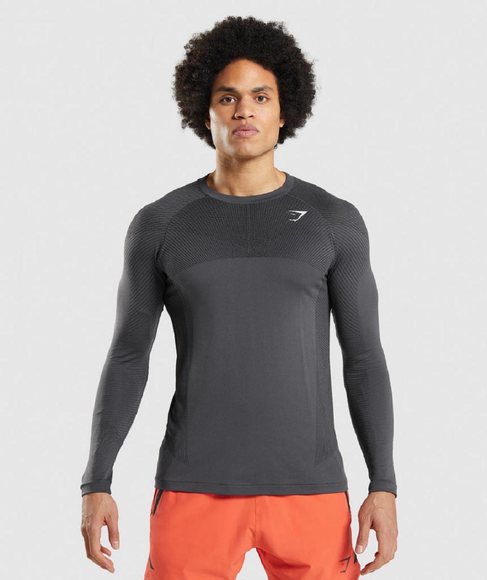 Gymshark Apex Seamless Muške Dugi Rukav Crne Sive Crne | HR 2601HAP